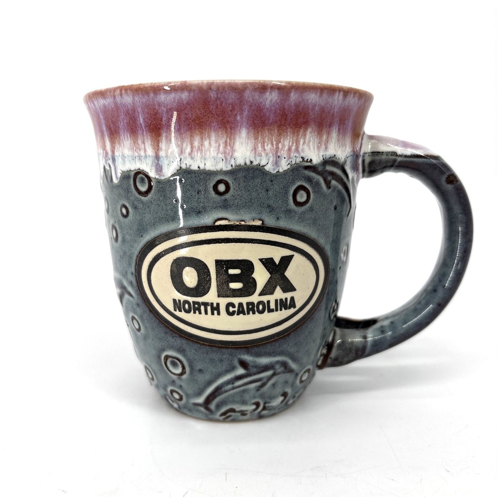 Embossed OBX Outer Banks NC‎ Stoneware Mug Blue 20oz